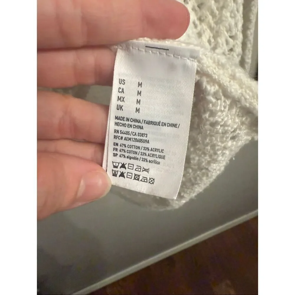 American Eagle Outfitters Off White Lace Up Mesh Pullover Hoodie Size Medium - Picture 5 of 5